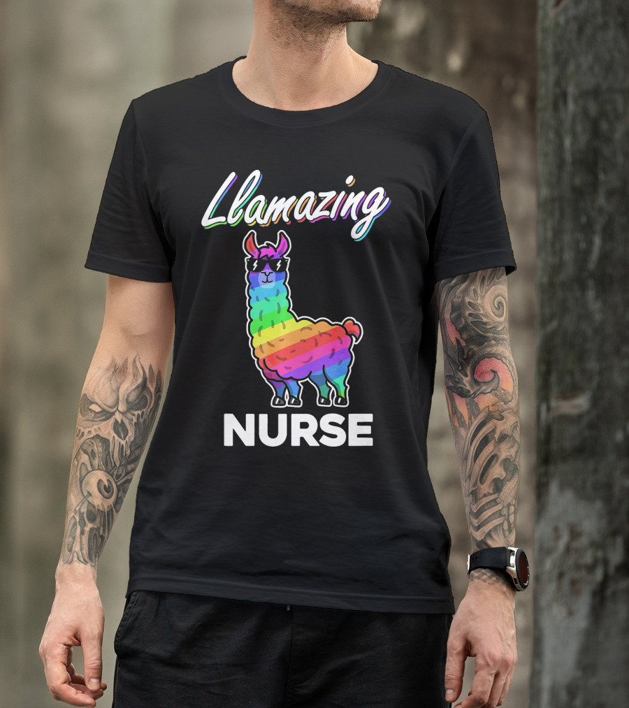 Llamazing Rainbow Llama Nurse T-Shirt