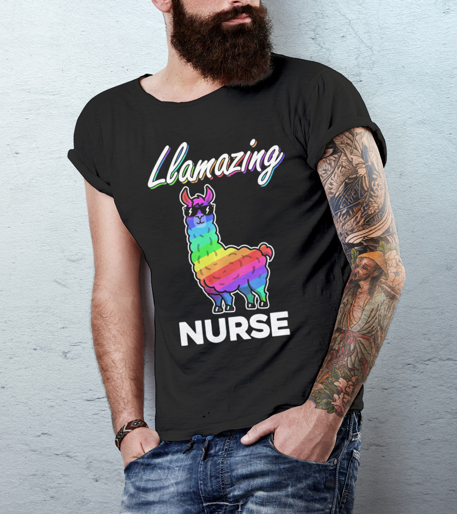 Llamazing Rainbow Llama Nurse T-Shirt