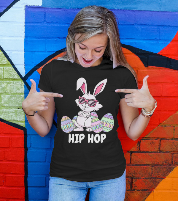 Hip Hop Bunny Rabbit With Pink Sunglasses And Easter Eggs T-Shirt