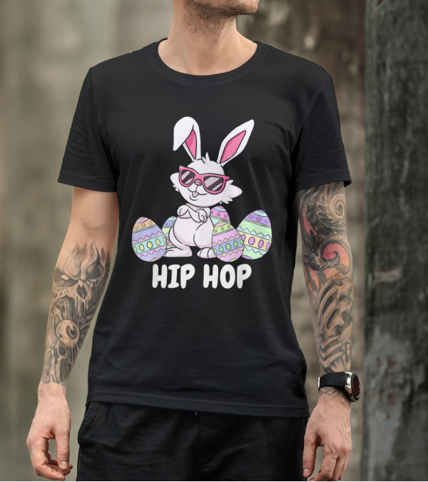 Hip Hop Bunny Rabbit With Pink Sunglasses And Easter Eggs T-Shirt