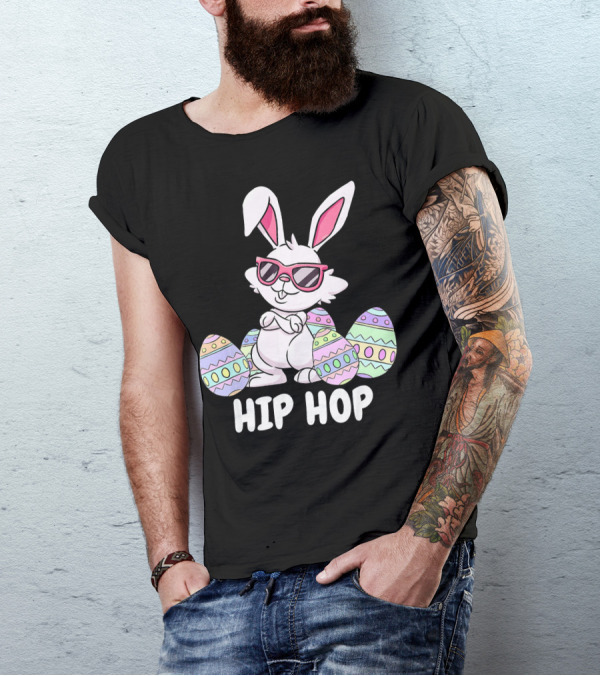Hip Hop Bunny Rabbit With Pink Sunglasses And Easter Eggs T-Shirt
