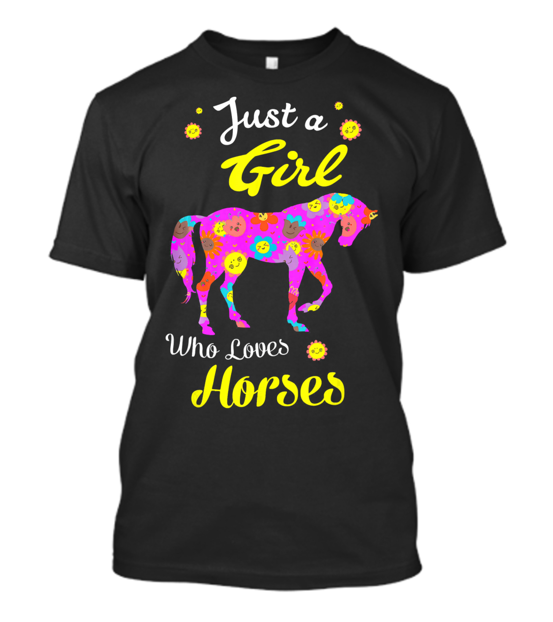 Just A Girl Who Loves Horses Colorful Floral Pattern Horse T-Shirt