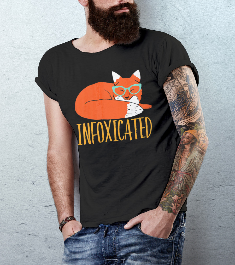 Infoxicated Orange Fox With Glasses Pun T-Shirt