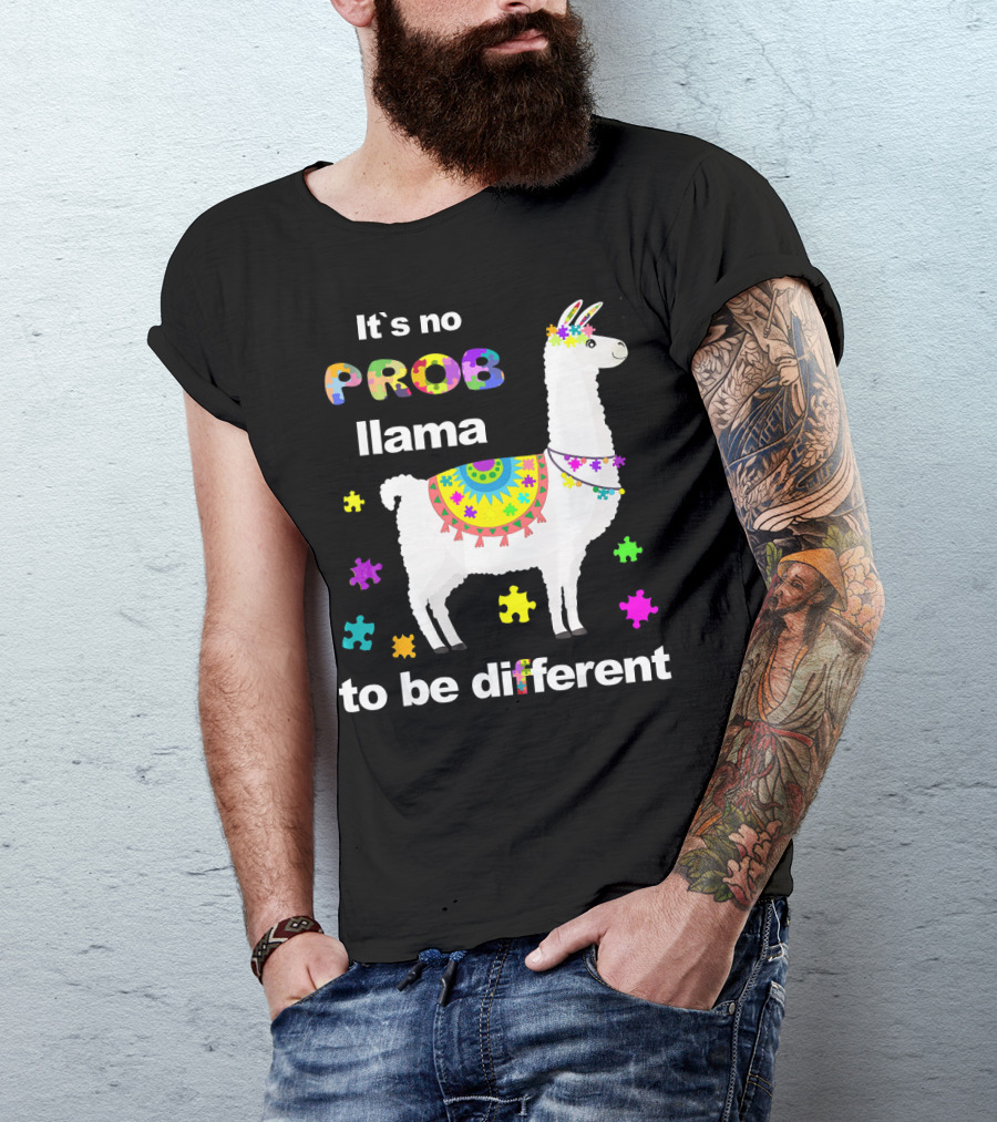 It's No Prob Llama To Be Different Llama Puzzle Pieces T-Shirt