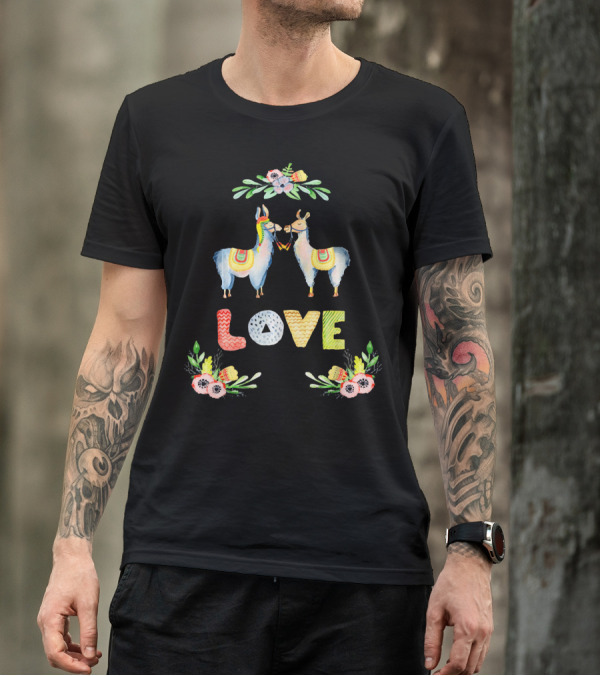 LOVE Llamas With Floral Accents For Alpaca Lover T-Shirt