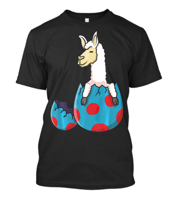 Llama Hatching From Polka Dot Easter Egg T-Shirt