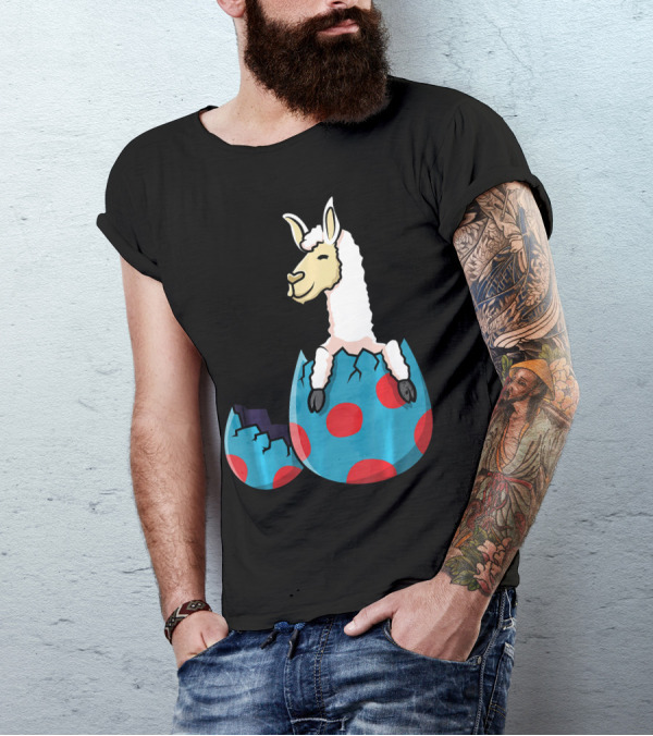 Llama Hatching From Polka Dot Easter Egg T-Shirt