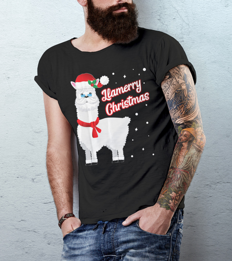 Llama Llamerry Christmas Santa Cla Holiday Festive T-Shirt