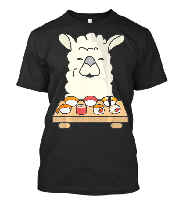 Llama Sushi Lover Kawaii Alpaca Eating Sushi T-Shirt