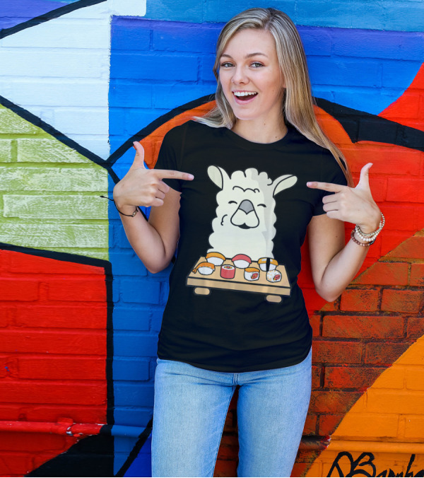 Llama Sushi Lover Kawaii Alpaca Eating Sushi T-Shirt