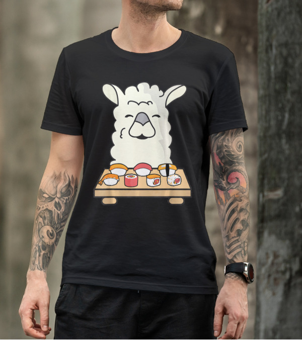 Llama Sushi Lover Kawaii Alpaca Eating Sushi T-Shirt