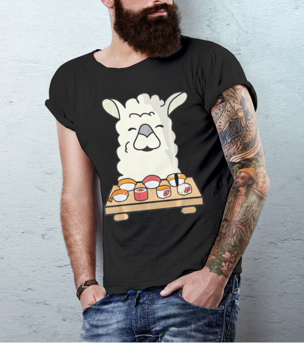Llama Sushi Lover Kawaii Alpaca Eating Sushi T-Shirt