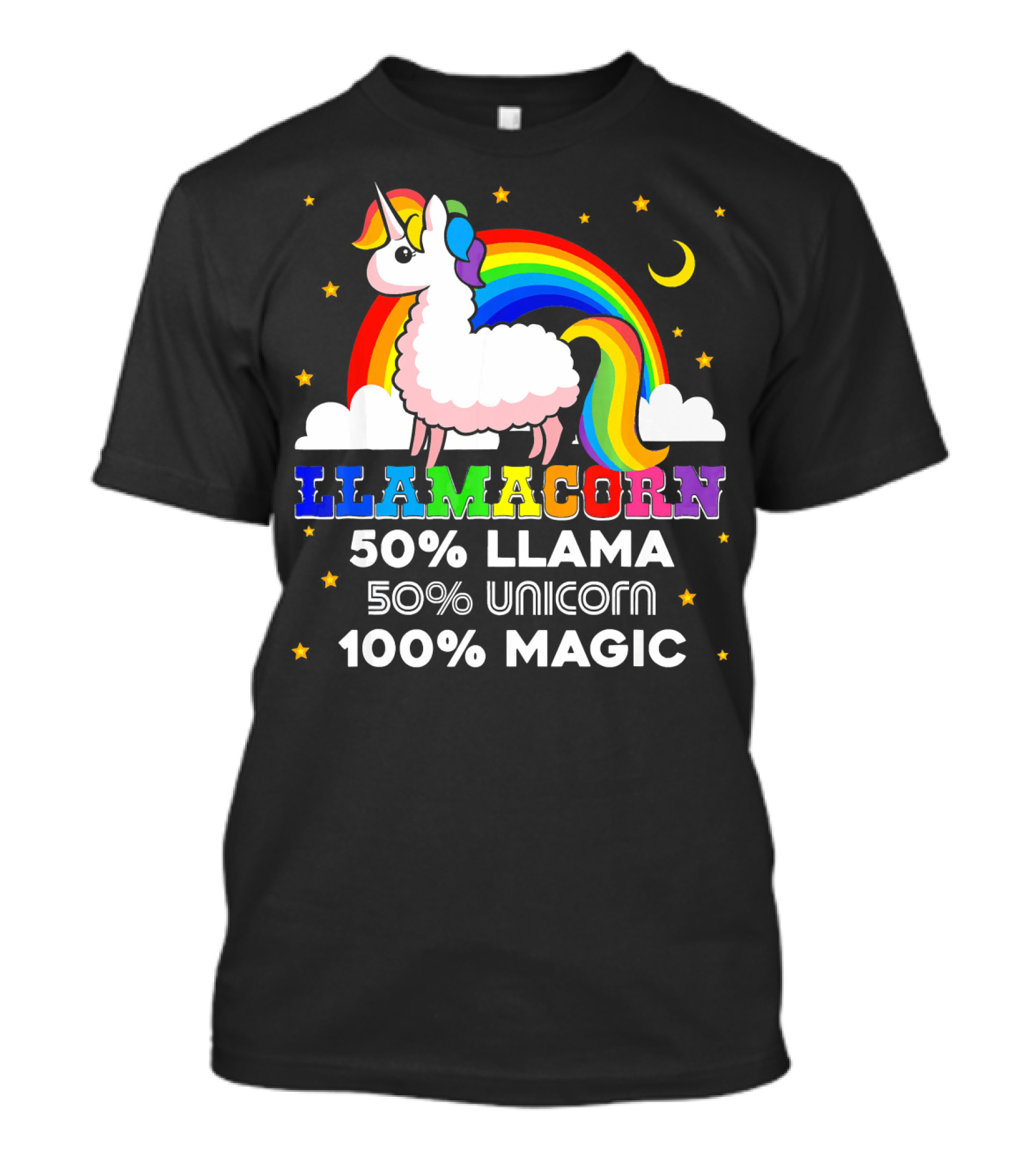 LLAMACORN 50% Llama 50% Unicorn 100% Magic Rainbow Moon Stars T-Shirt
