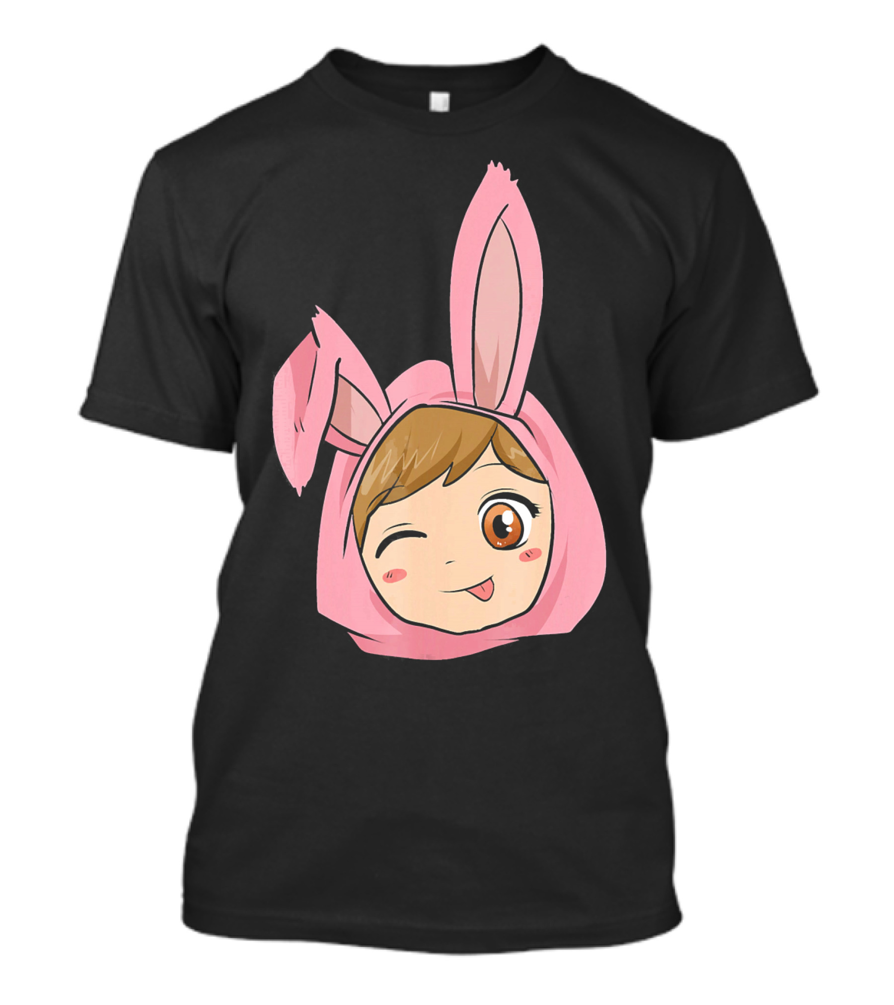 Kawaii Anime Girl With Pink Bunny Ears Winking Playfully T-Shirt