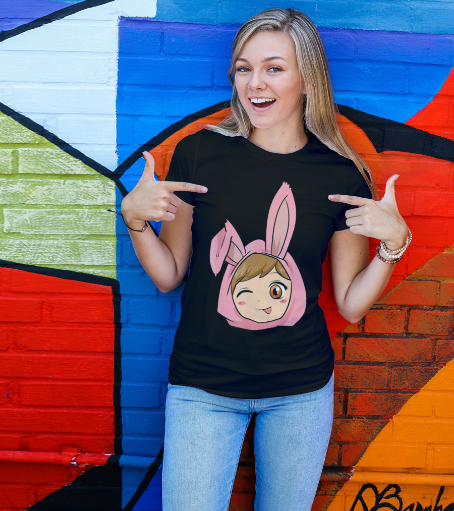 Kawaii Anime Girl With Pink Bunny Ears Winking Playfully T-Shirt