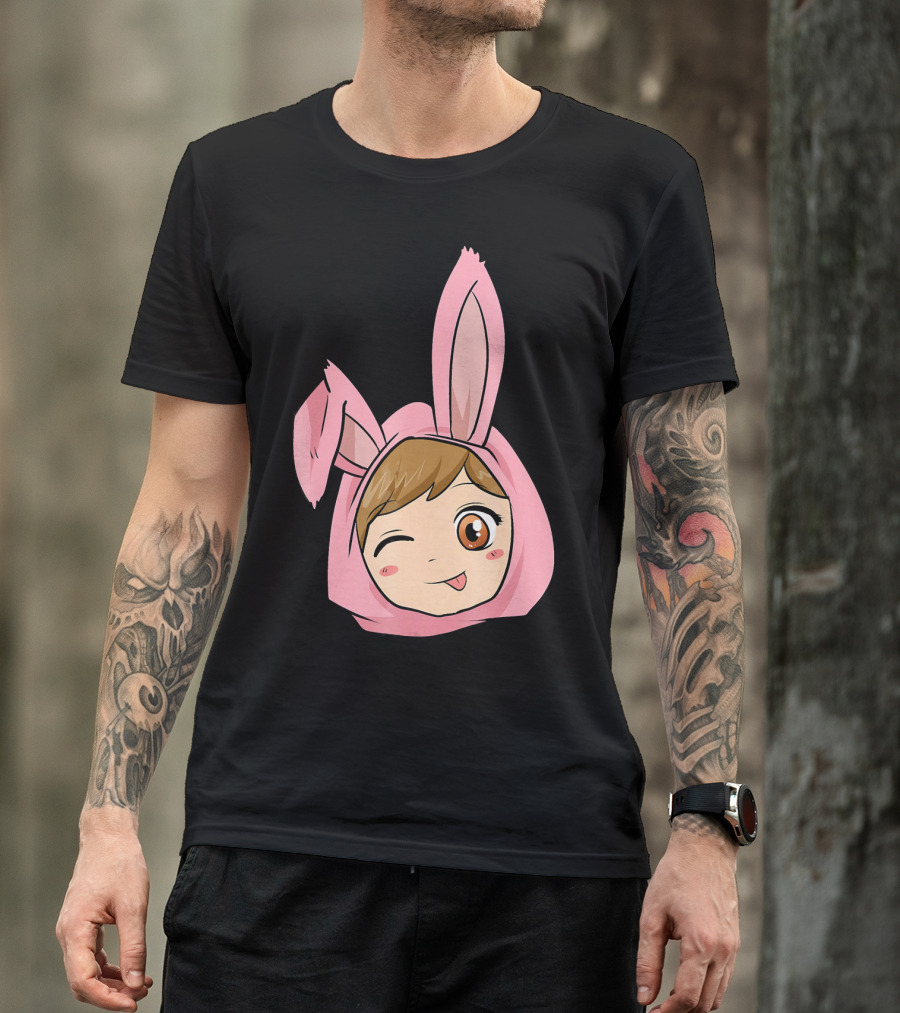 Kawaii Anime Girl With Pink Bunny Ears Winking Playfully T-Shirt