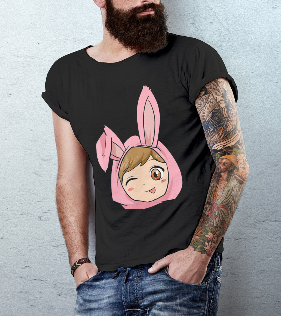 Kawaii Anime Girl With Pink Bunny Ears Winking Playfully T-Shirt