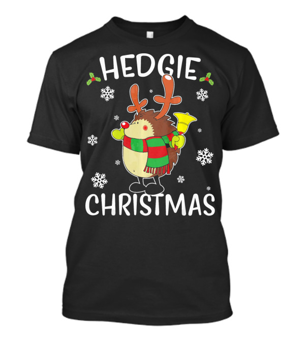 Hedgie Christmas Hedgehog Reindeer Festive Holiday Snowflakes T-Shirt