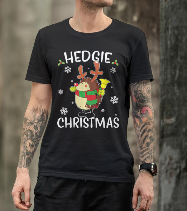 Hedgie Christmas Hedgehog Reindeer Festive Holiday Snowflakes T-Shirt