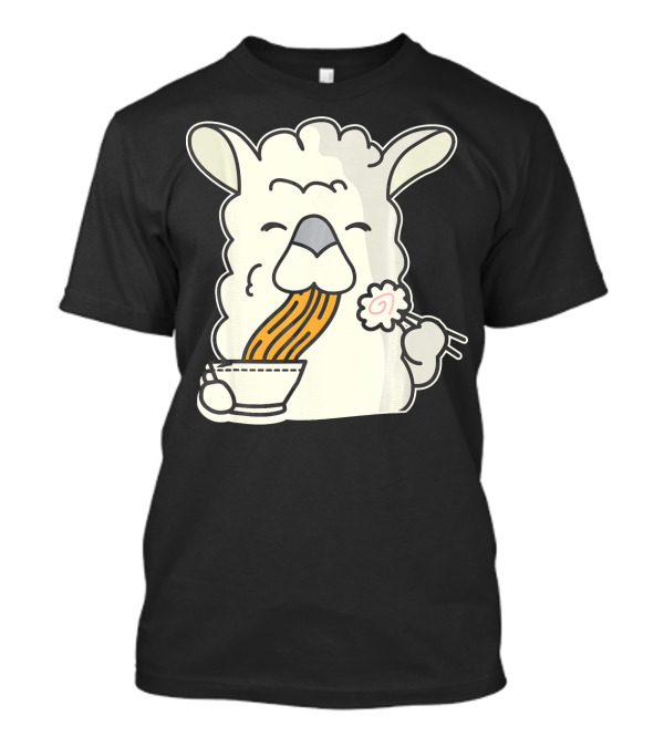 Llama Enjoying Ramen Noodles With Kawaii Expression T-Shirt