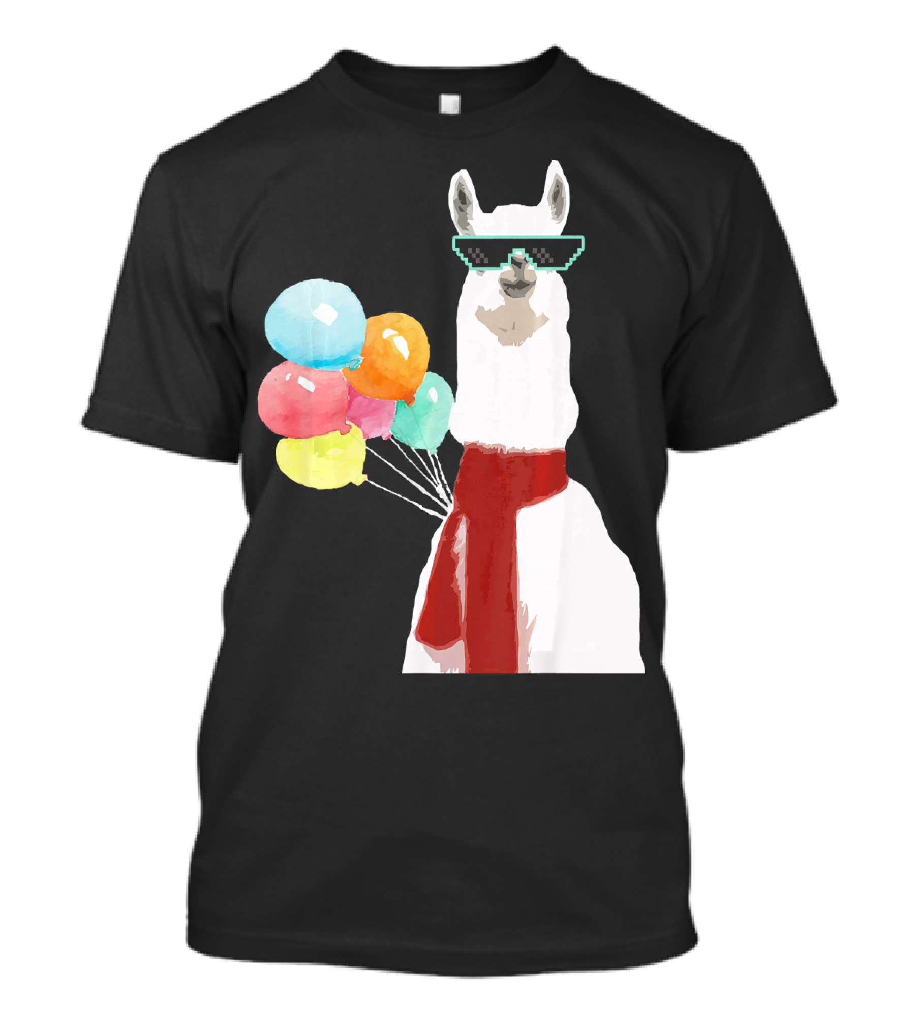 Llama Alpaca Sunglasses Funny Cool Lama With Colorful Balloons T-Shirt