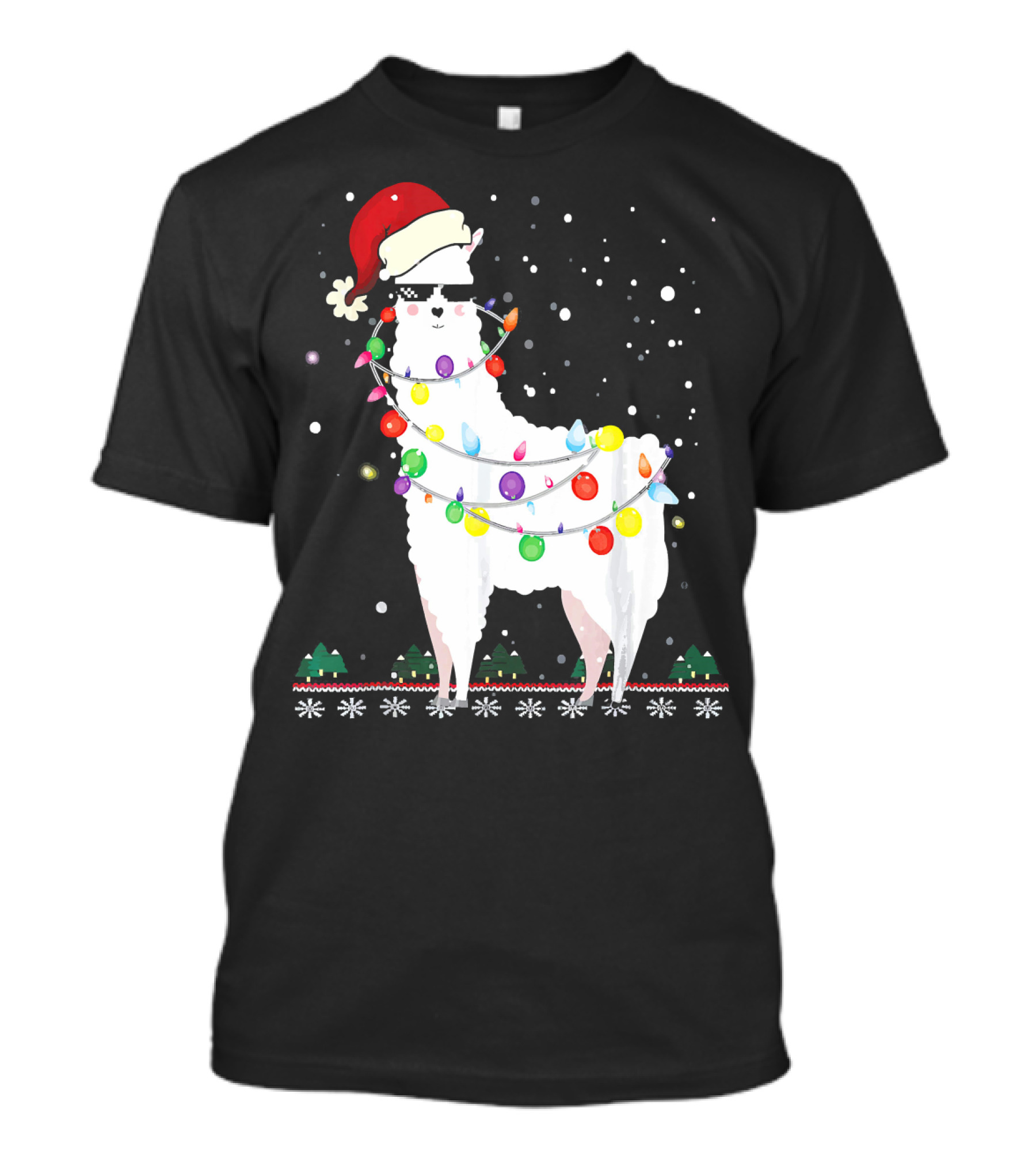 Llama Santa Hat Ugly Xmas Tree Alpaca Lights T-Shirt
