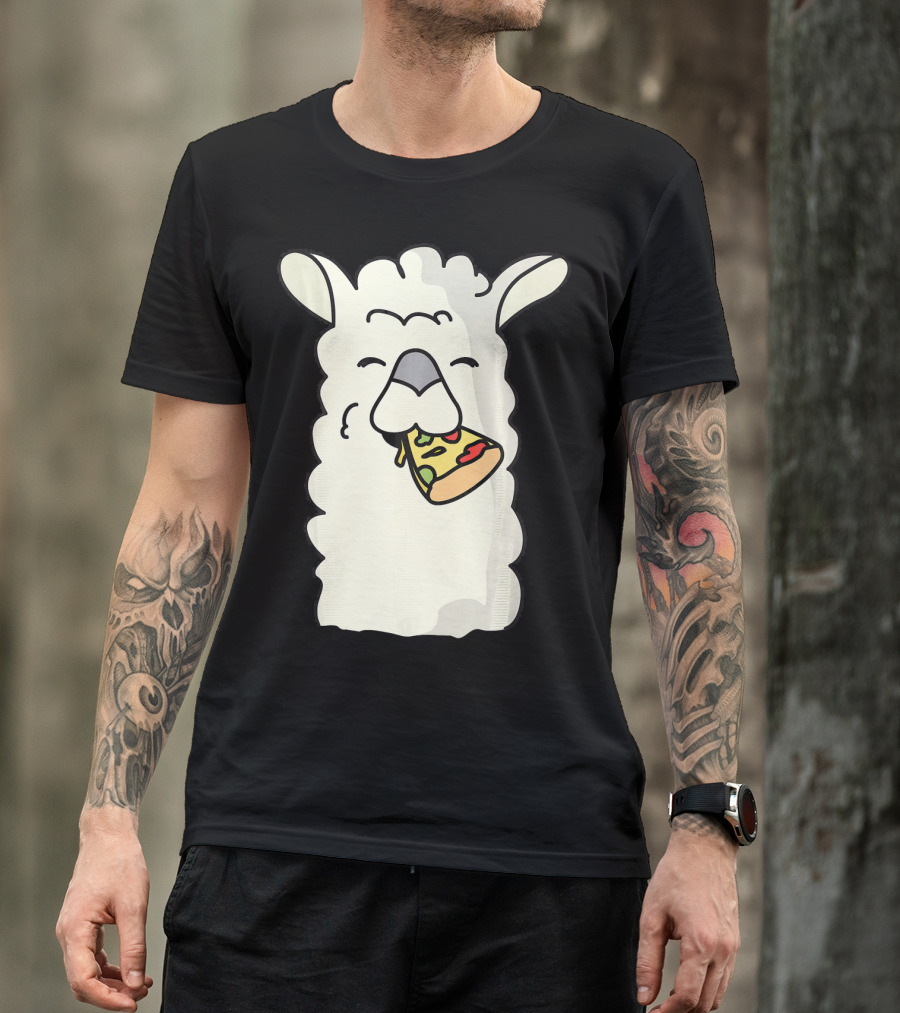 Llama Eating Pizza Funny Alpaca Snack Moment T-Shirt