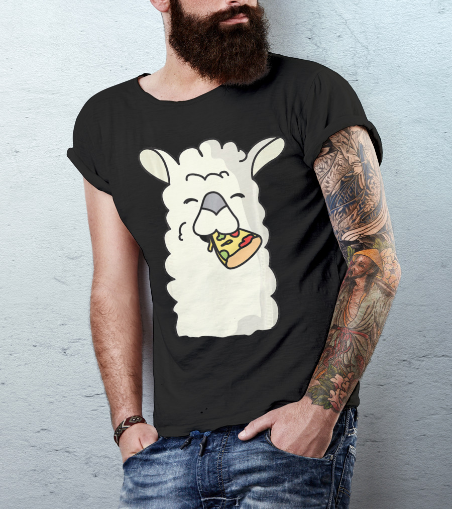 Llama Eating Pizza Funny Alpaca Snack Moment T-Shirt