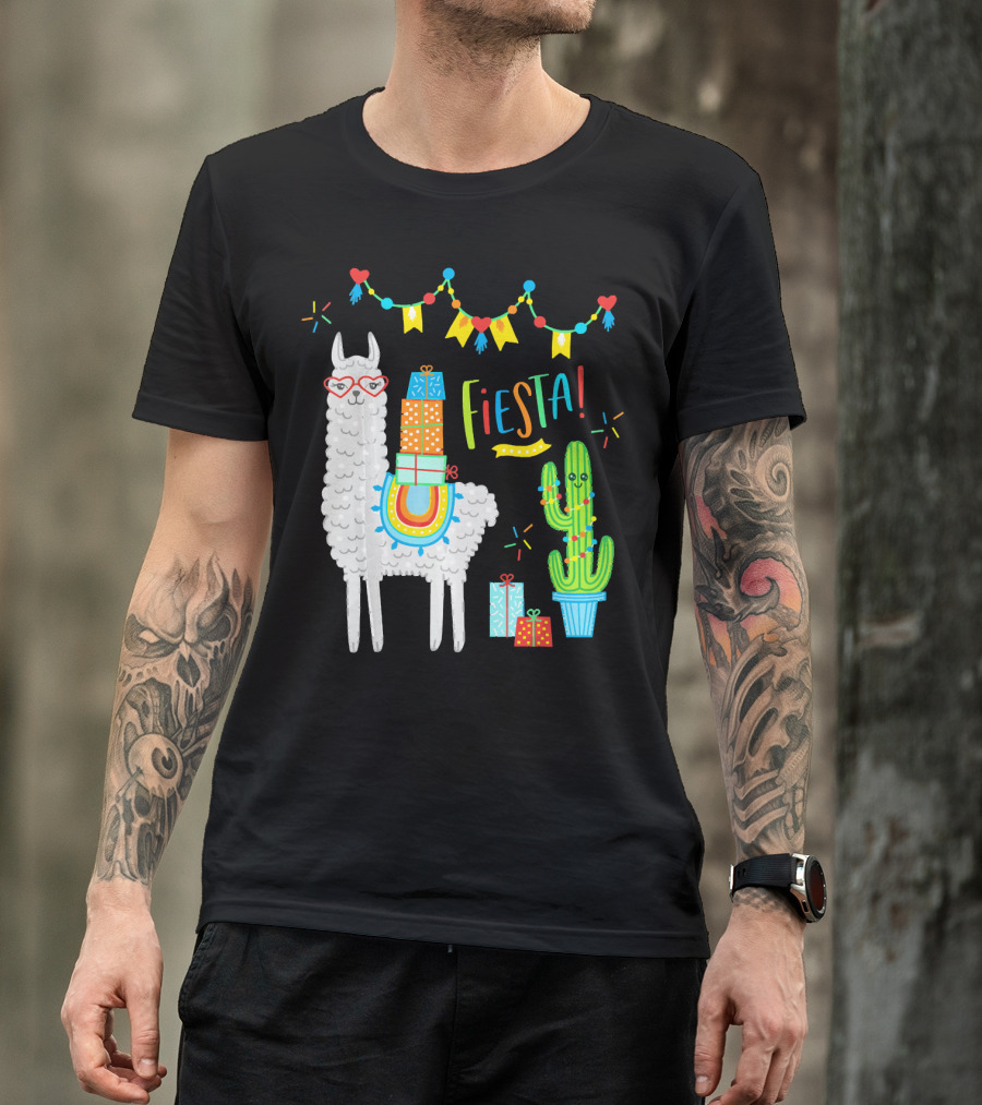 Fiesta Llama Birthday Celebration With Alpaca And Cactus Decorations T-Shirt