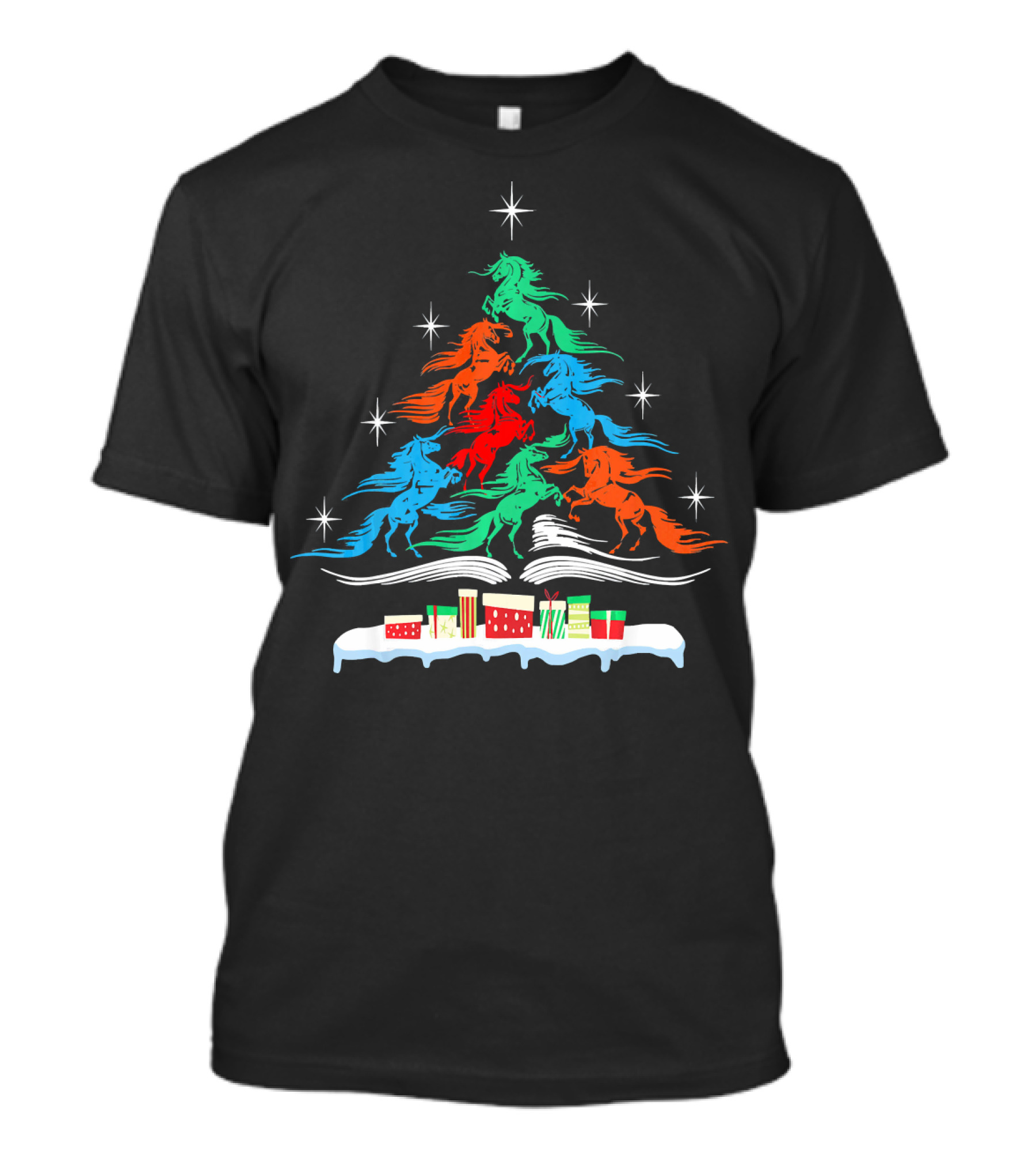 Horse Christmas Tree With Colorful Horses And Presents T-Shirt