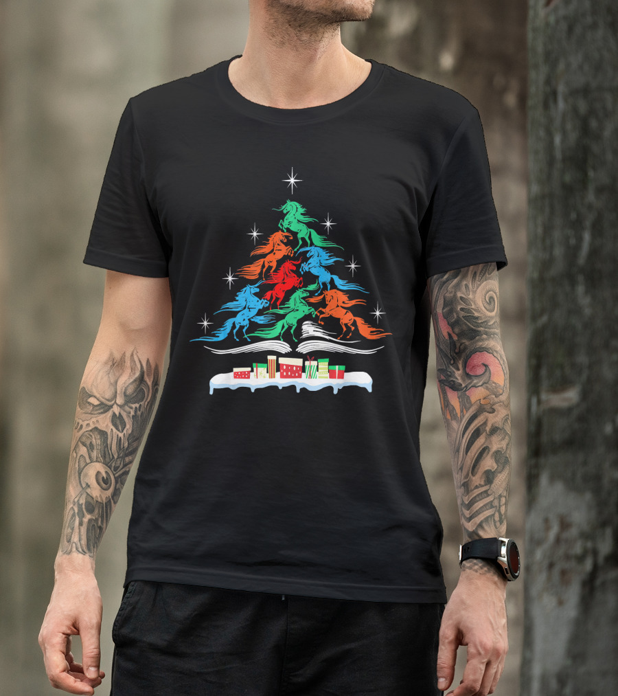 Horse Christmas Tree With Colorful Horses And Presents T-Shirt