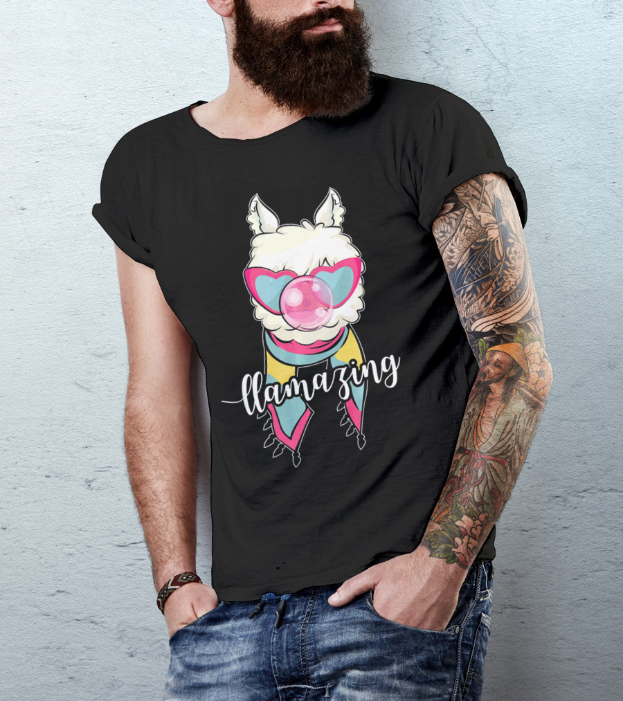 Llamazing Bubblegum Heart Sunglasses Llama T-Shirt