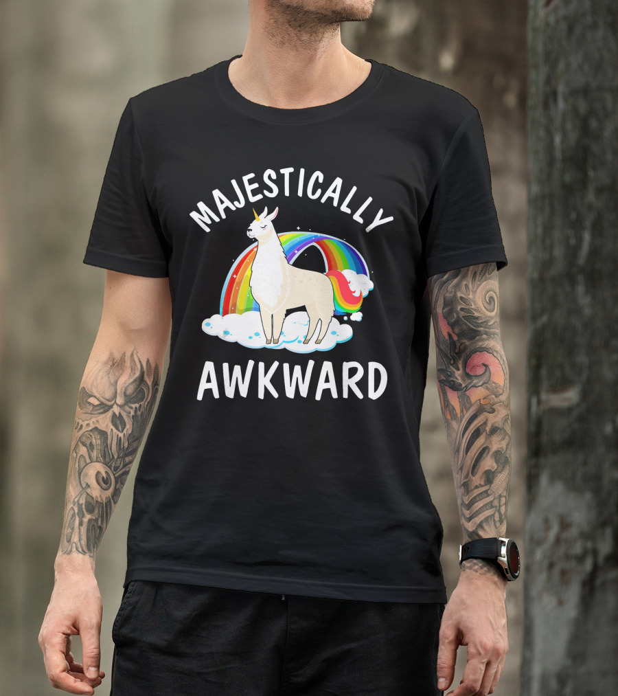 Majestically Awkward Llama Unicorn With Rainbow T-Shirt