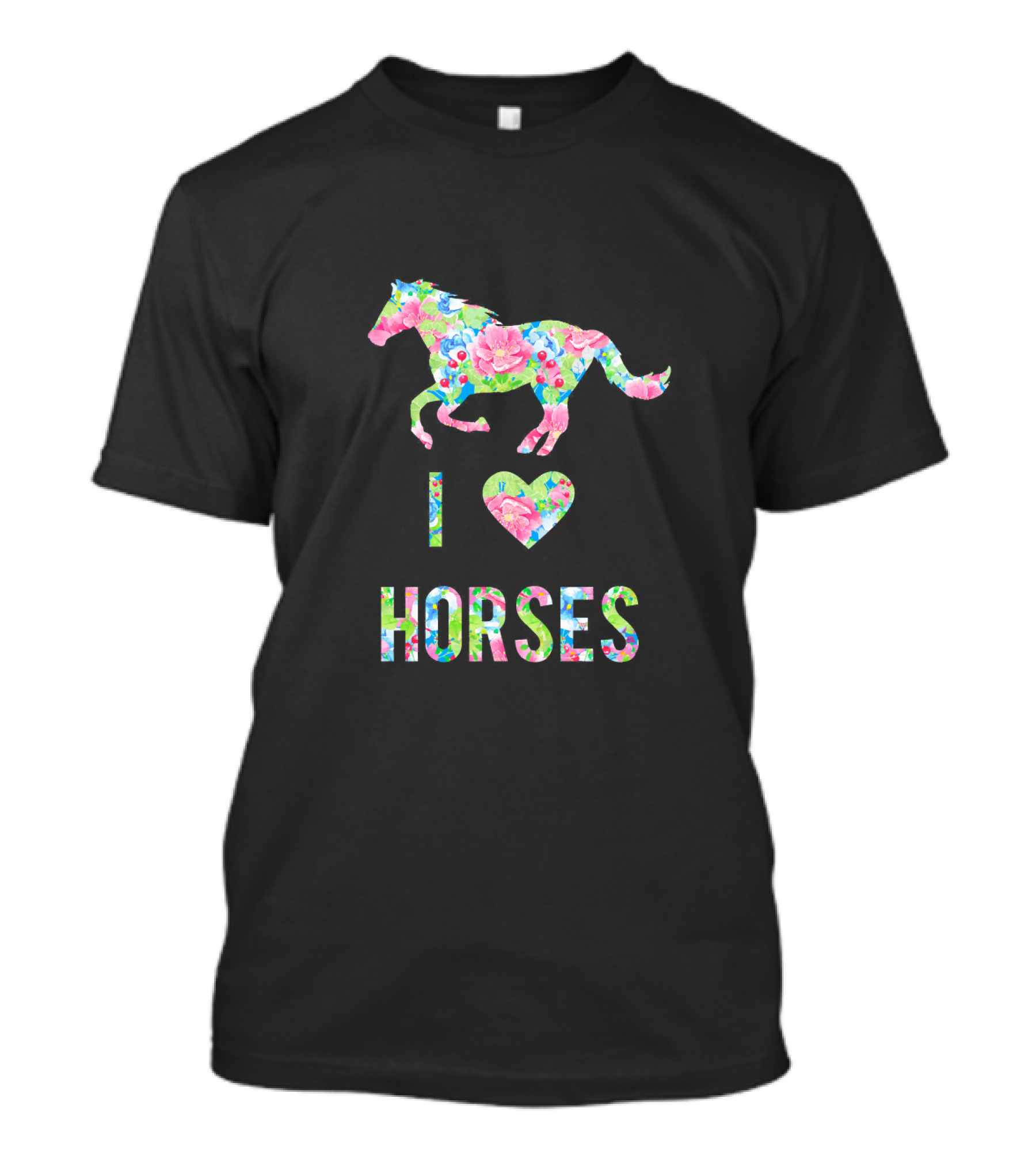 I Love Heart Horses Colorful Floral Pattern For Horse Lovers T-Shirt