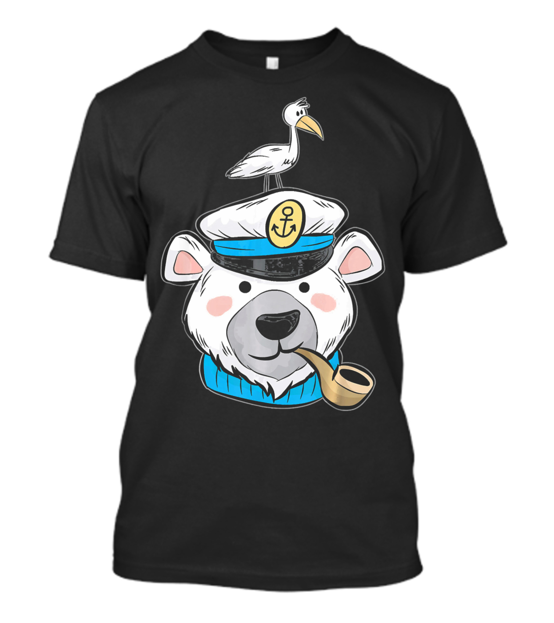 Ice Bear Captain Hat Anchor Pipe Bird T-Shirt