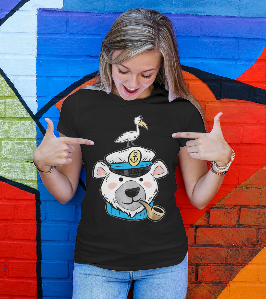 Ice Bear Captain Hat Anchor Pipe Bird T-Shirt