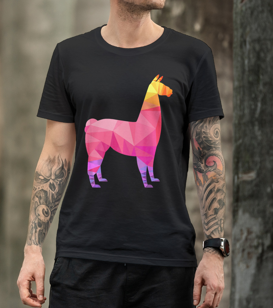 Llama Low Poly Geometric Rainbow Triangular T-Shirt