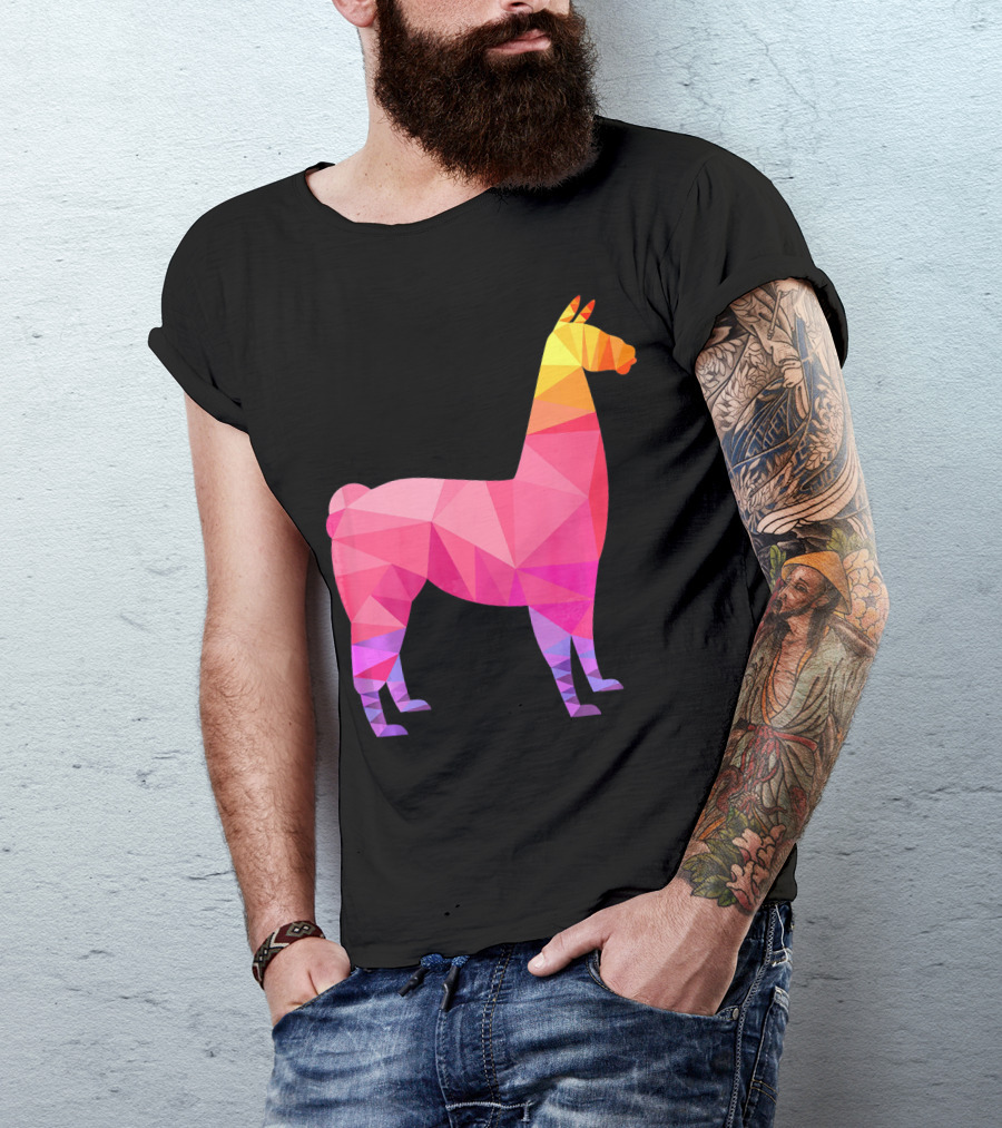 Llama Low Poly Geometric Rainbow Triangular T-Shirt