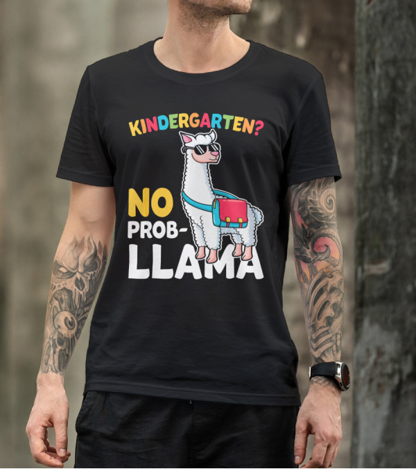 Kindergarten No Prob Llama Funny Backpack Wearing Sunglasses T-Shirt