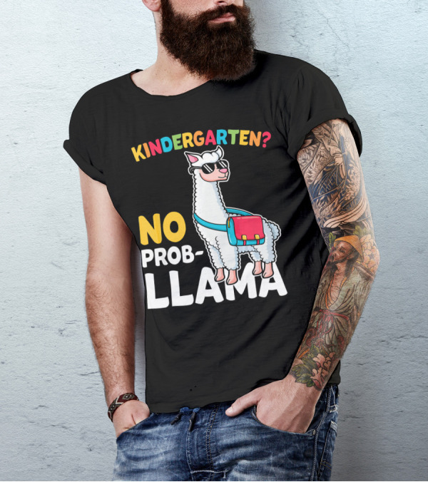 Kindergarten No Prob Llama Funny Backpack Wearing Sunglasses T-Shirt