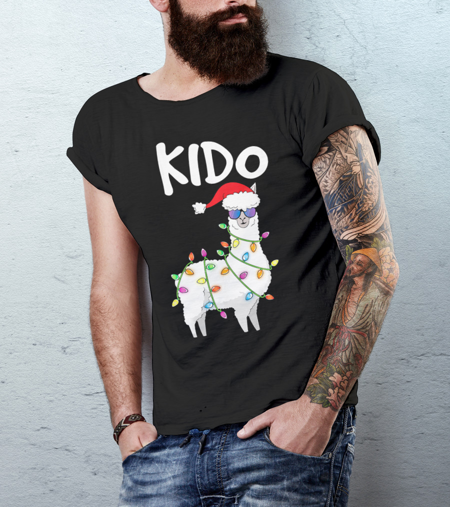 Kido Llama Alpaca In Santa Hat With Festive Lights T-Shirt