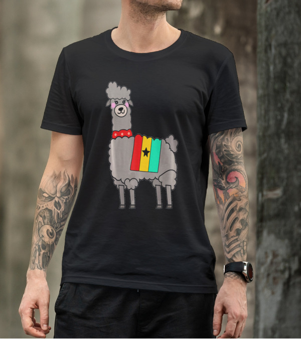 Llama English Version Ghana Flag Colors Lovely Hand Pai T-Shirt