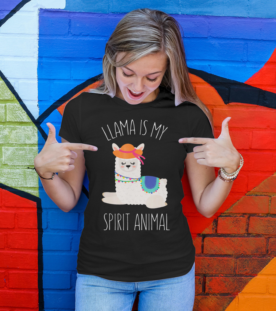 Llama Is My Spirit Animal Funny Llama Hat Multicolor Pom Pom T-Shirt
