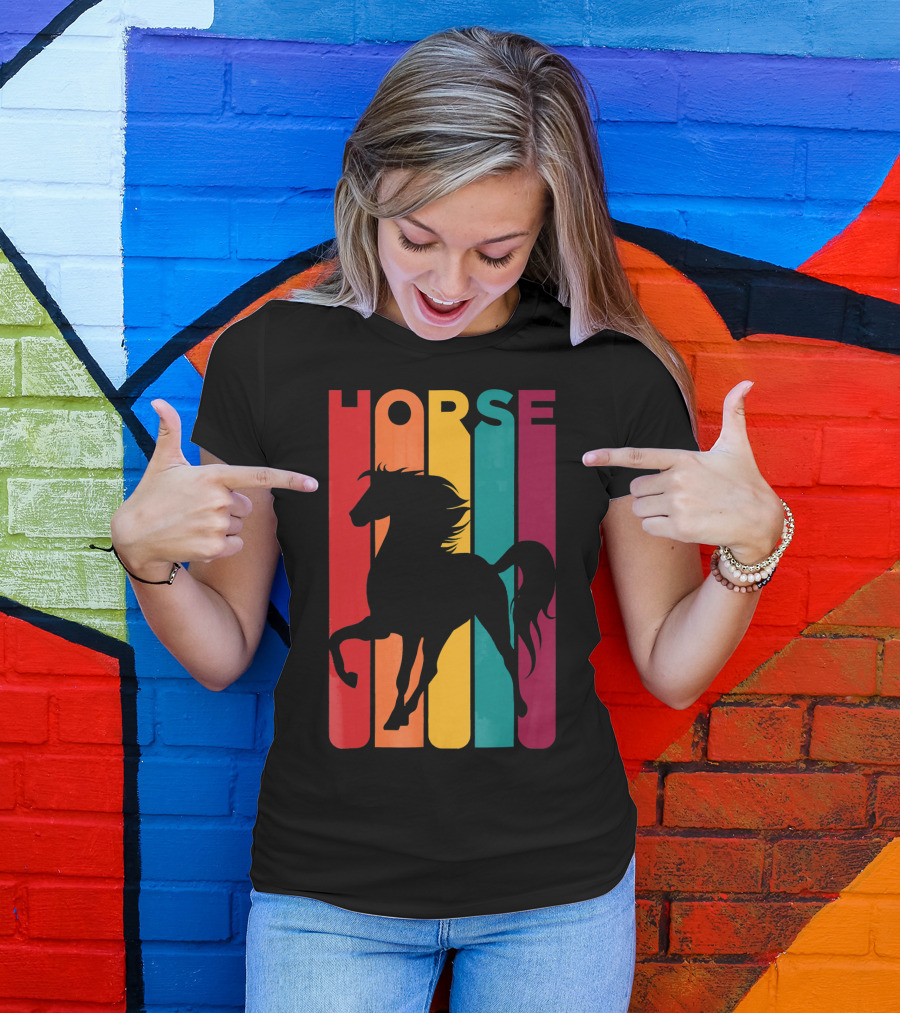 Horse Retro Vintage Rainbow T-Shirt