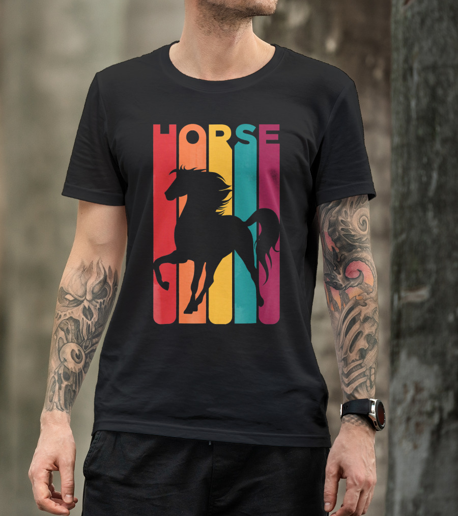 Horse Retro Vintage Rainbow T-Shirt