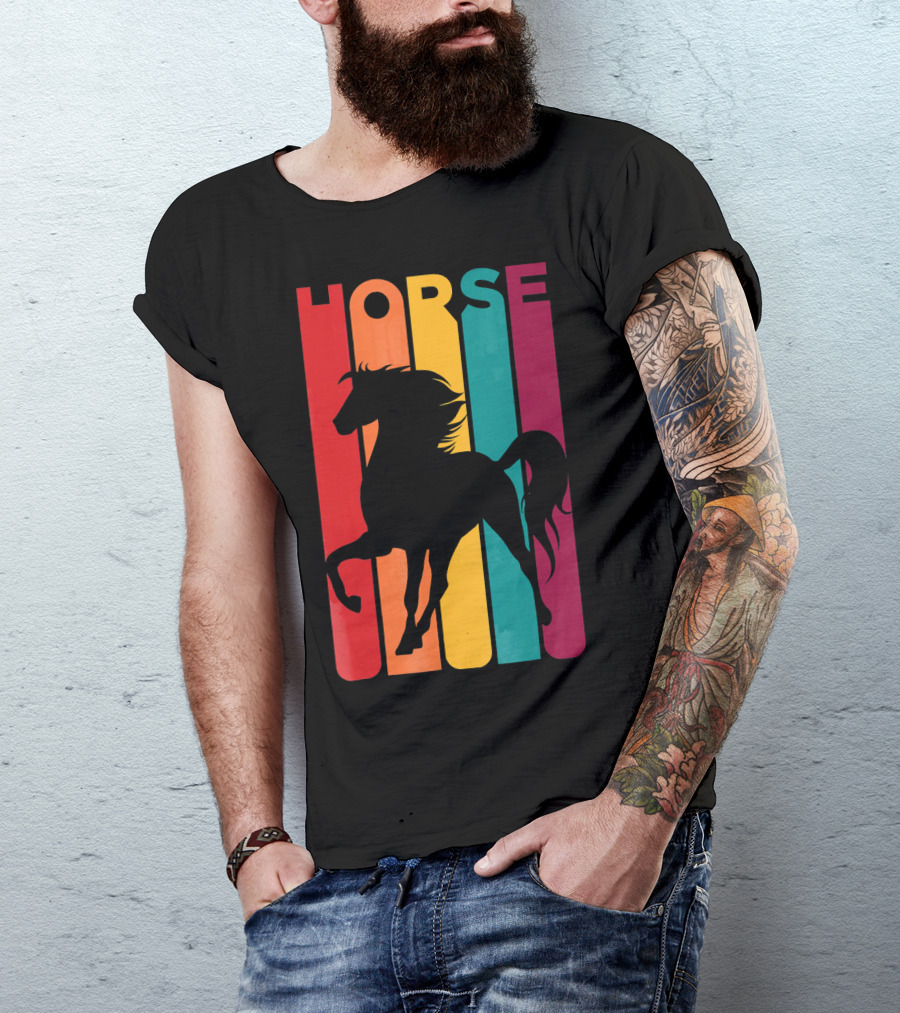 Horse Retro Vintage Rainbow T-Shirt