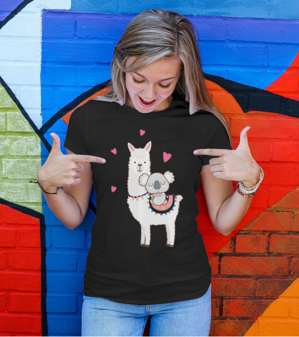 Koala Riding Llama Best Friends With Hearts Alpaca T-Shirt