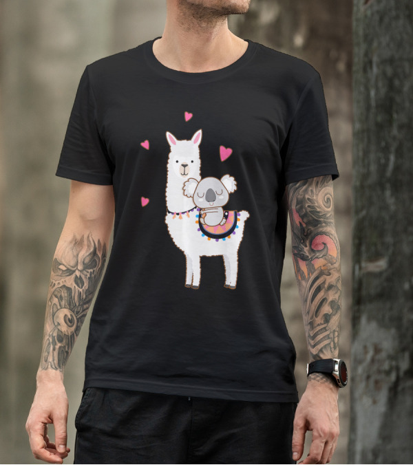 Koala Riding Llama Best Friends With Hearts Alpaca T-Shirt