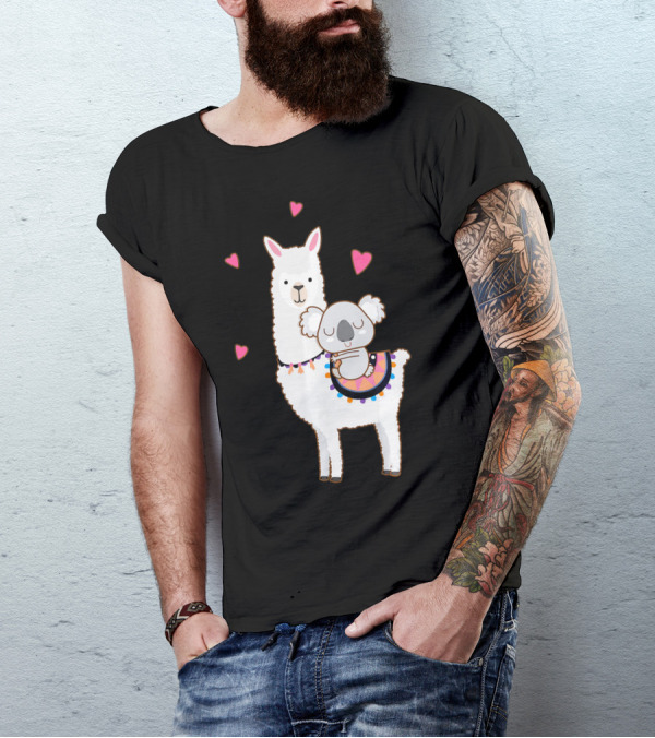 Koala Riding Llama Best Friends With Hearts Alpaca T-Shirt