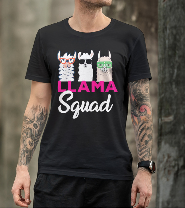 Llama Squad Funny Cute Alpaca With Glasses T-Shirt